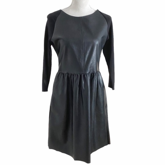 RICH & ROYAL BLACK FAUX LEATHER PANEL HALF RAGLAN SLEEVES MINI DRESS - M - Picture 1 of 10